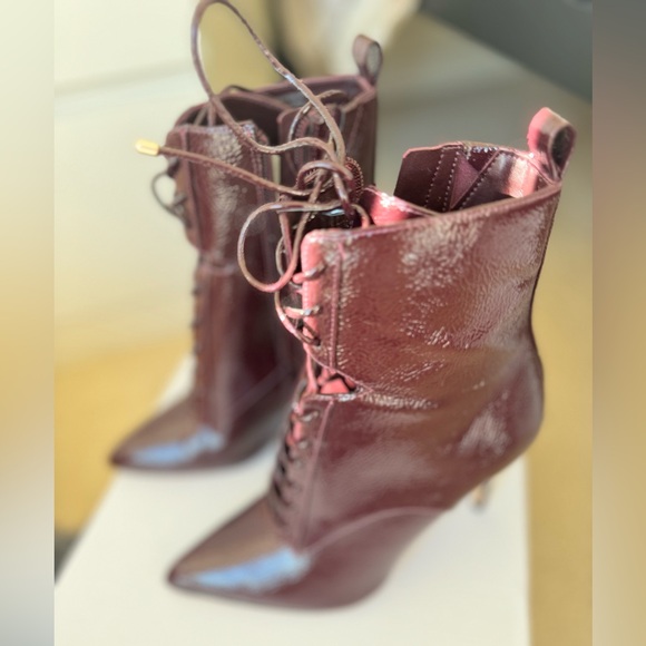 vinyl ankle boots with lace,burgundy. - Picture 3 of 4